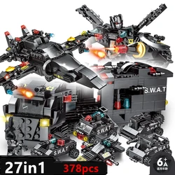 NEW DIY 6in1 Special Police Car Helicopter Missile Army Weapon Vehicle Building Blocks Kit Girls Bricks Movie Model Kids Toy