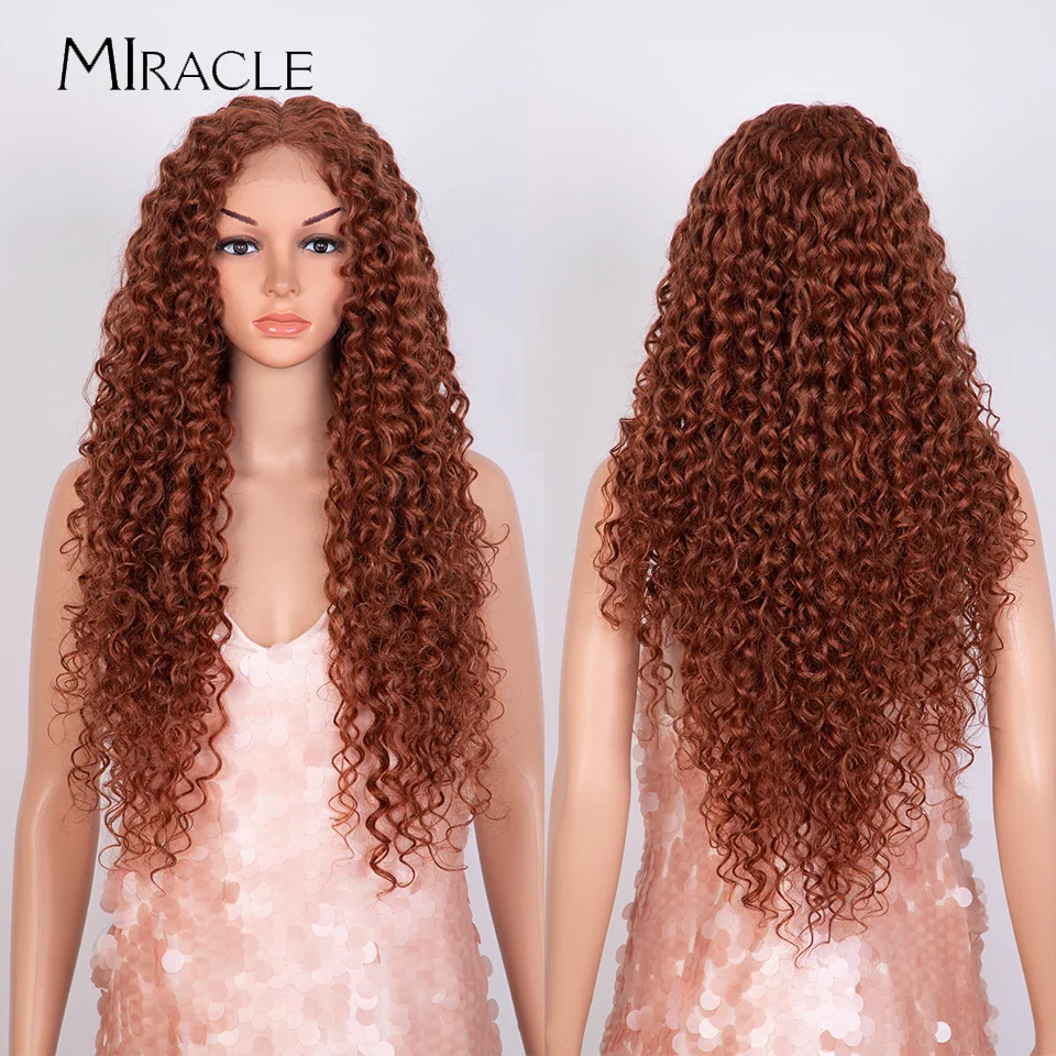 

MIRACLE Synthetic Lace Front Wigs 30 Inch Red Black Brown 613 Color Curly Wigs for Black Women Long Synthetic Lace Wig