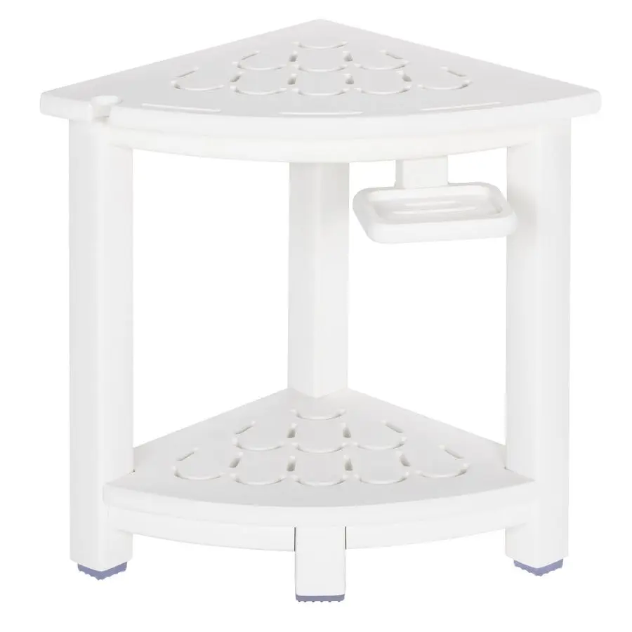 

Corner Shower Stool, HDPE Shower Bench for Inside Shower, Small Shower Chair Seat for Shaving Legs with Storage Shelf, Soap Box
