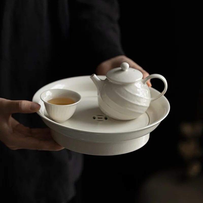 Plant ash tea tray Large household water storage tea tray Handmade ceramic double-layer dry brewing table tea tray