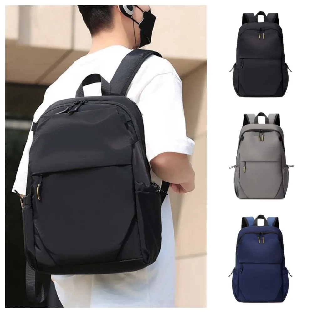 

Portable Men Backpack Large Capacity Laptop Bag Student Backpack Solid Color Waterproof Oxford Cloth Backpack Student Daily
