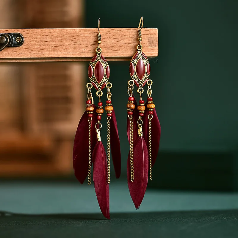 Women's Bohemian Ethnic Feather Dangle Earrings