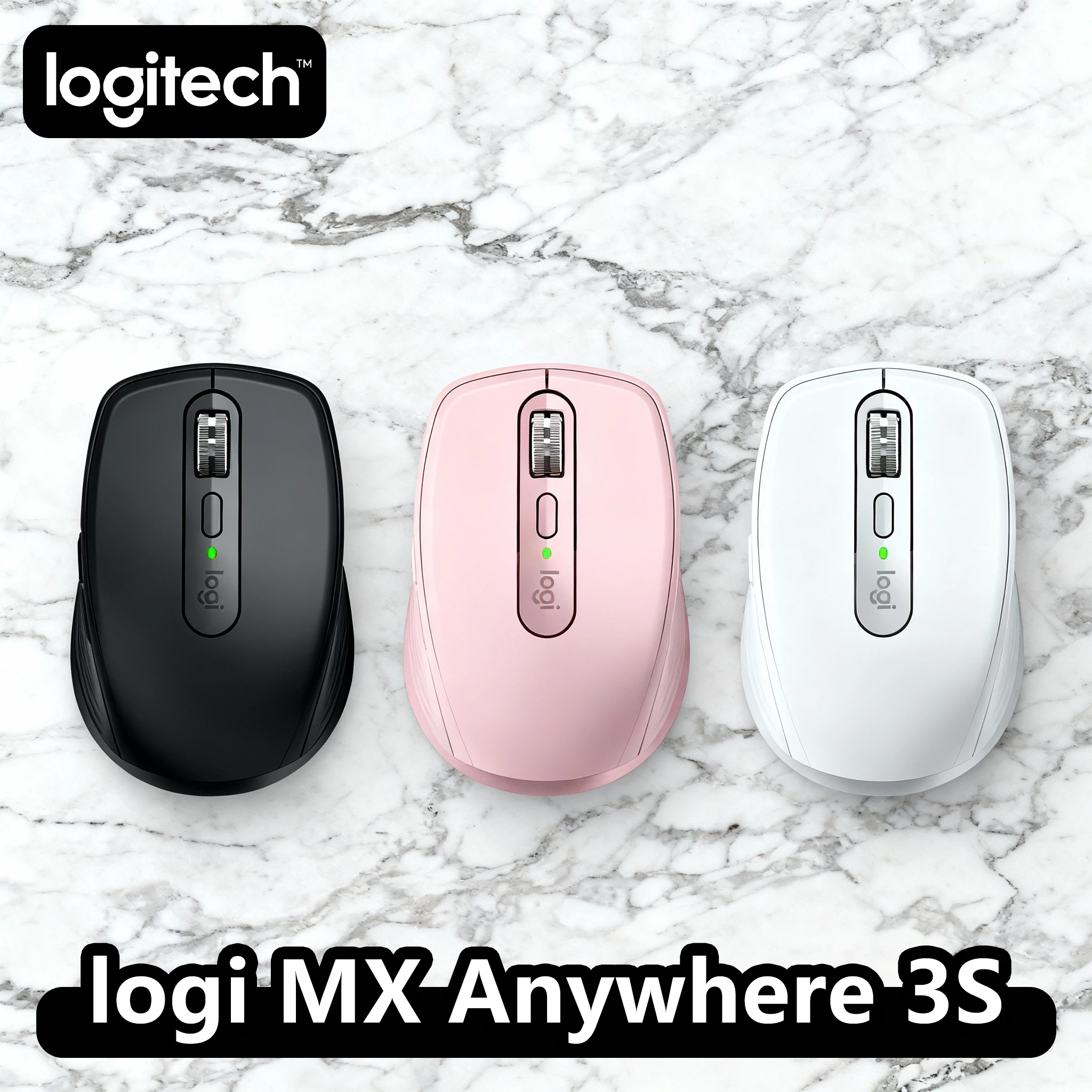 Mysz bezprzewodowa Logitech MX Anywhere 3S/ Pop /M350, obsługuje połączenia Bluetooth i dwumodowe USB 2.4GHz, odpowiednia do komputerów PC i laptopów.