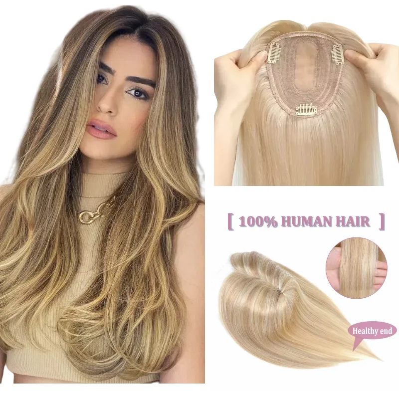 

Топпер из натуральных волос с челкой для штор для женщин, кружевная основа, средняя часть | 7x10 12x14 см 18-дюймовые слои обрамления лица