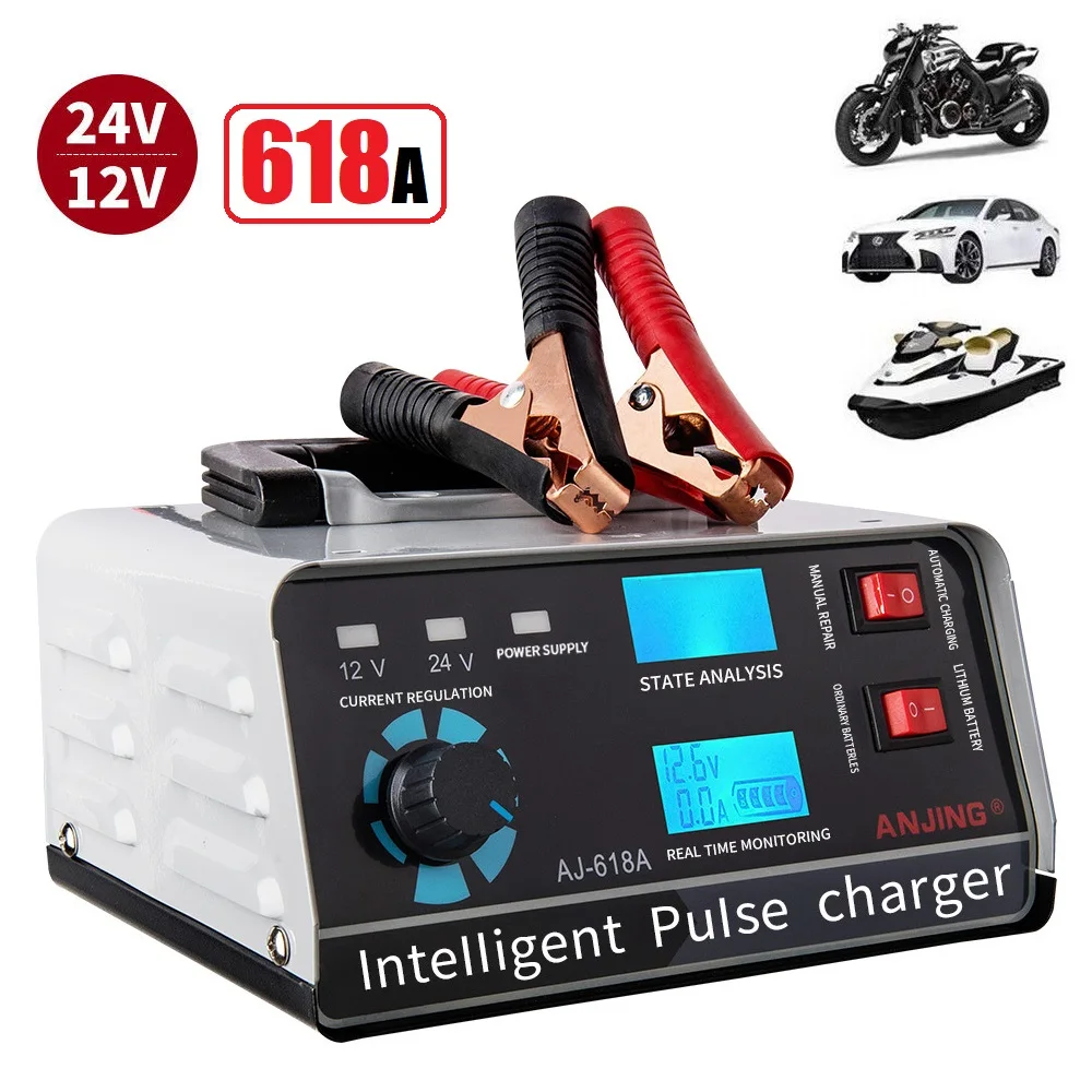 

Intelligent Pulse Repair 618A Car Smart Battery Charger 12V 24V 400W High Power Automatic for Vehicle Truck Boat Motorcycle