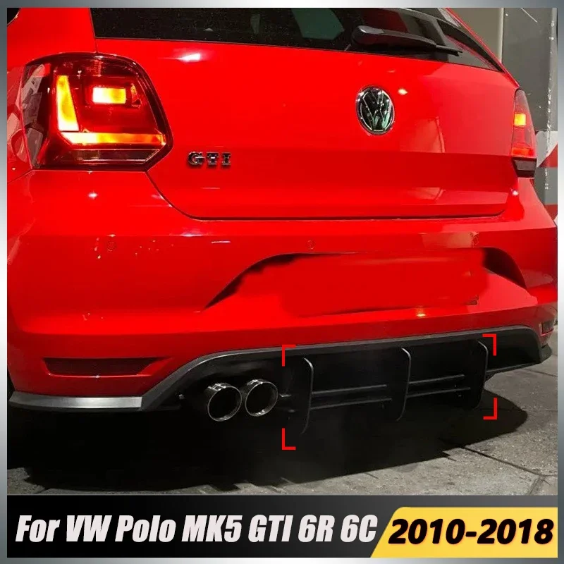 For Volkswagen VW Polo MK5 GTI 6R 6C Two/Four Door Facelift 2010-2018 Body Kits Tuning Rear Bumper Diffuser Spoiler Splitter