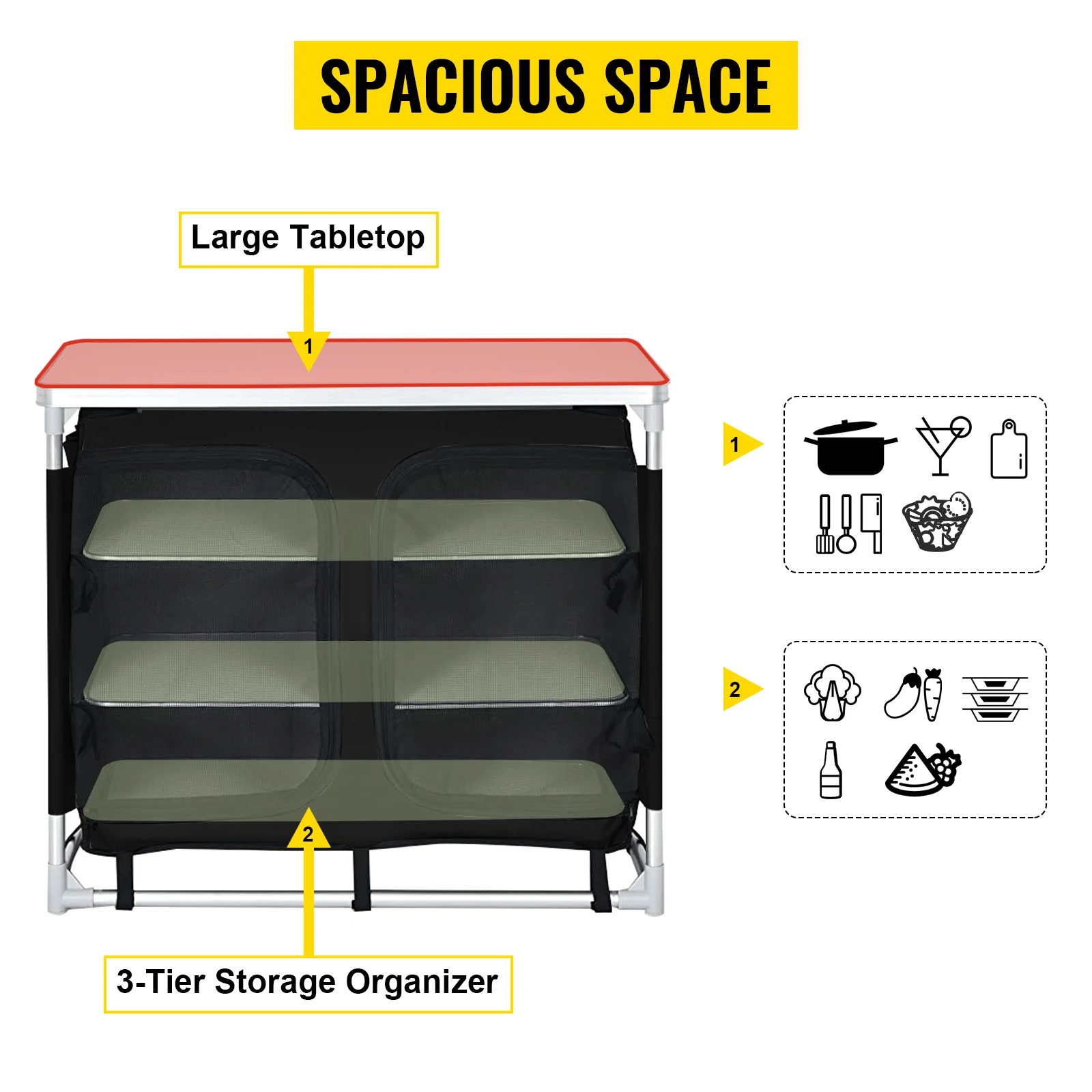 VEVOR 야외 캠핑 접이식 주방 테이블, 알루미늄 요리 캐비닛, 피크닉용 보관 정리 가방 포함