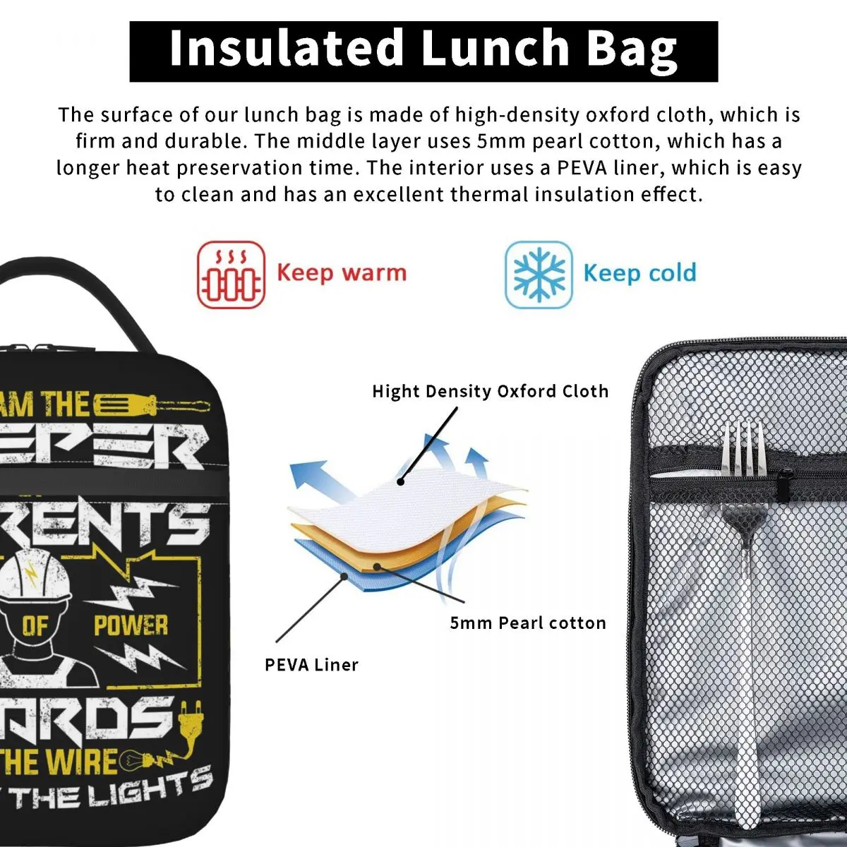 Electrician Electrical Engineering Power Insulated Lunch Bag for Women Kids Portable Food Boxes Thermal Lunch Box Tote
