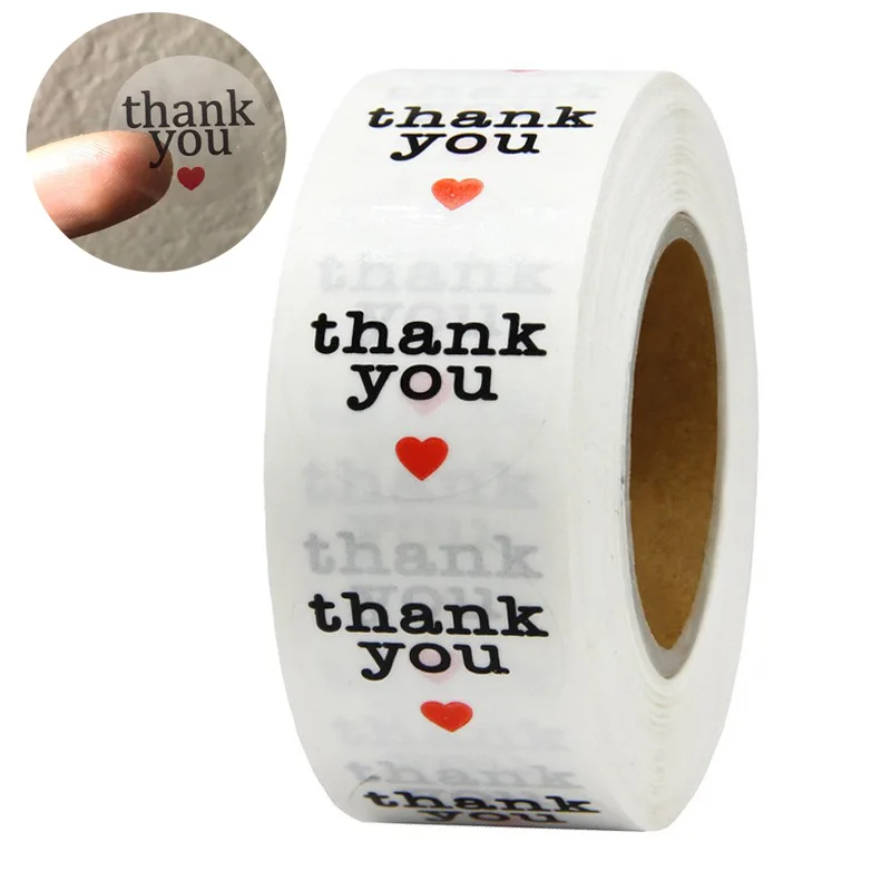 500pcs/roll Thank You For Your Order Sticker Heart Thanks For Shopping Small Shop Local Handmade Sticker White Labels Sticker