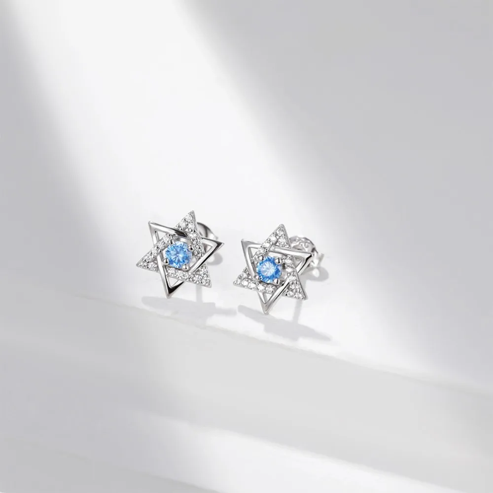 Monkton 100% 925 Sterling Silver Star Earring for Women Fshiaon Zircon Stud Earring Star of David Anillo Plata 925 Mujer Jewelry