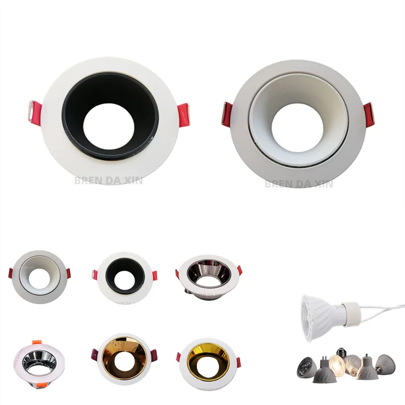 Z regulowanym kątem okrągłe LED wbudowana lampa sufitowa GU10 lekka rama obudowa MR16 downlight LED antyodblaskowa E27 światło punktowe aluminium