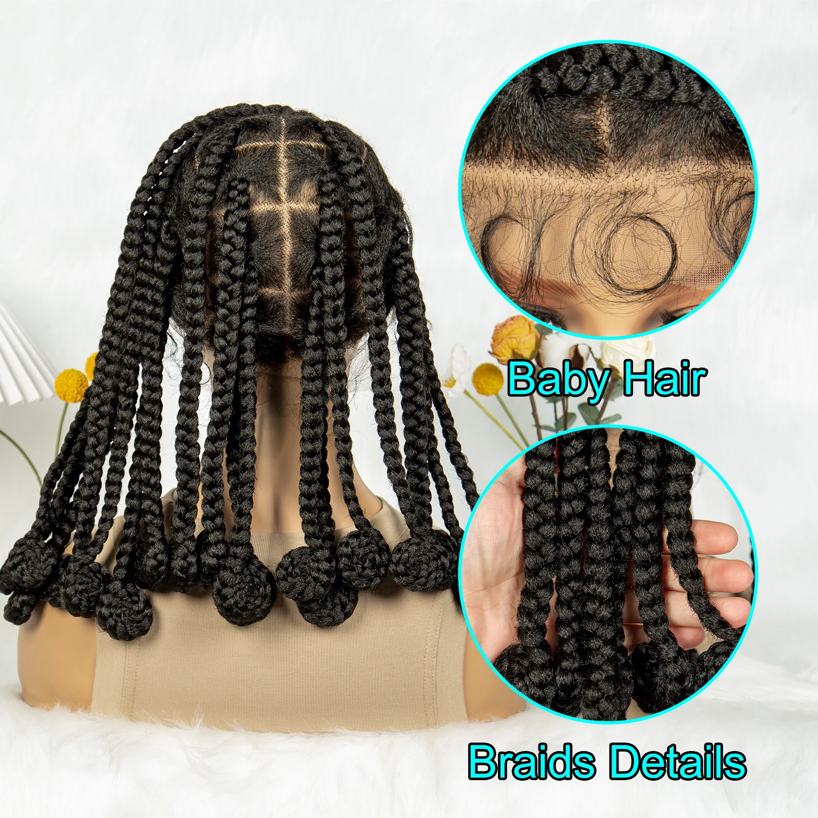 Kima Synthetic Bantu Box Braided Wigs Full Lace Knotless Chunky Box Braided For African Women