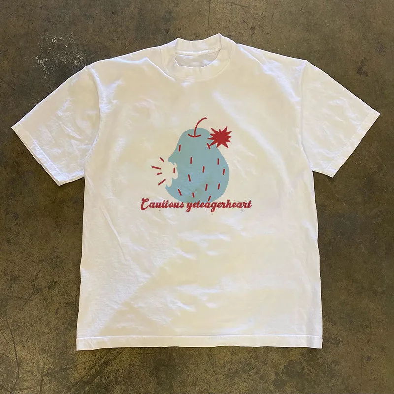 Pure Cotton Double Thread Loose Fit Short Sleeve T-Shirt Retro Style Unisex Summer Casual Wear Printed Design Men Women
