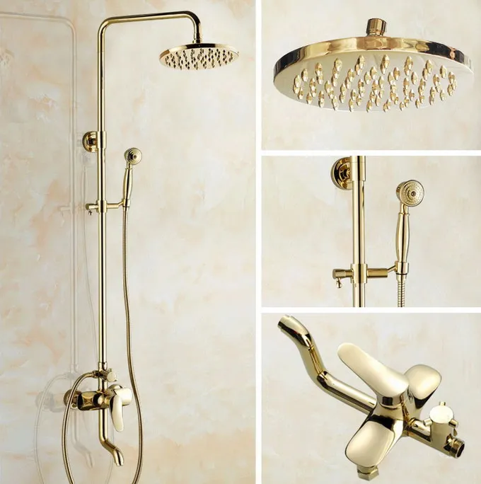 

Washroom Rainfall/Handheld Shower Faucet Set Golden Brass Wall Mounted Bathroom Bath Tub Hot And Cold Water Taps Kit Dgf302