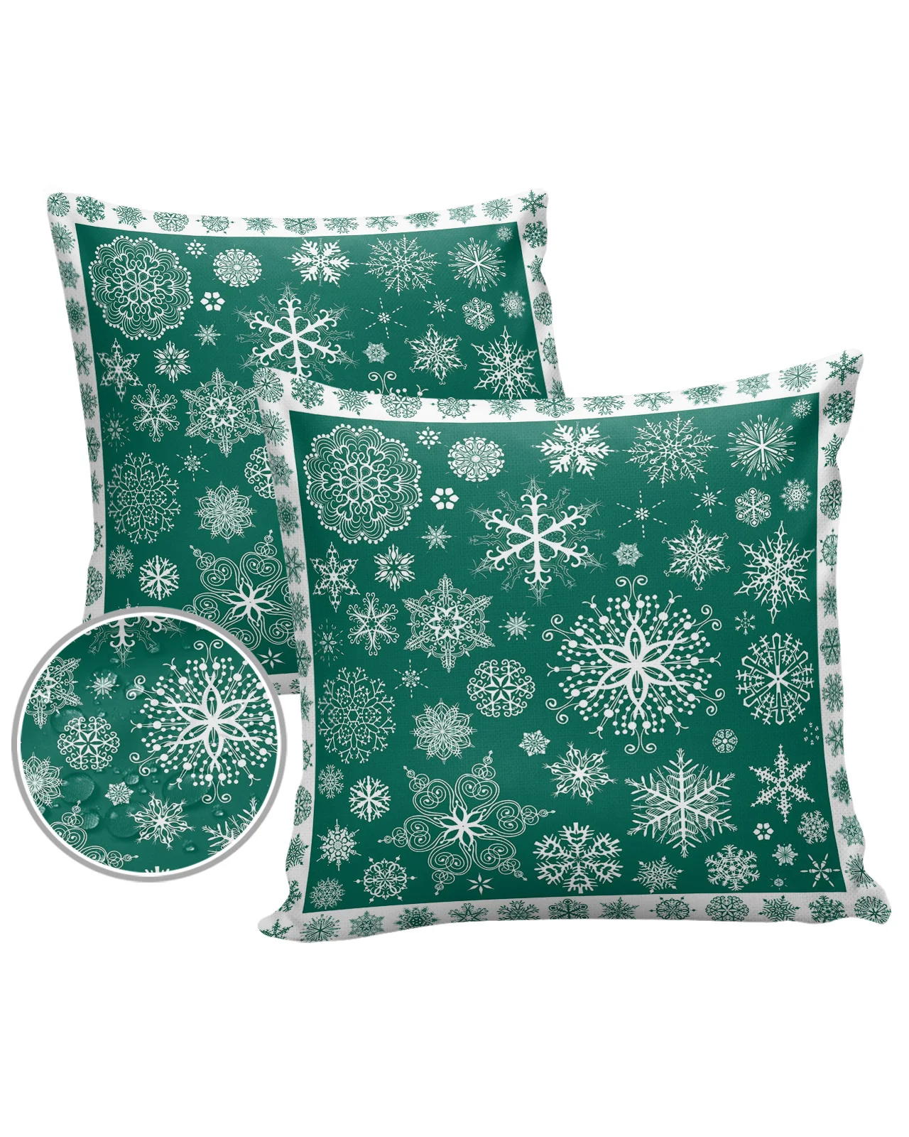 2/4PCS Christmas Green Snowflake Texture Waterproof Decorative Sofa Throw Pillow Cover Case Garden Patio Cushion Covers