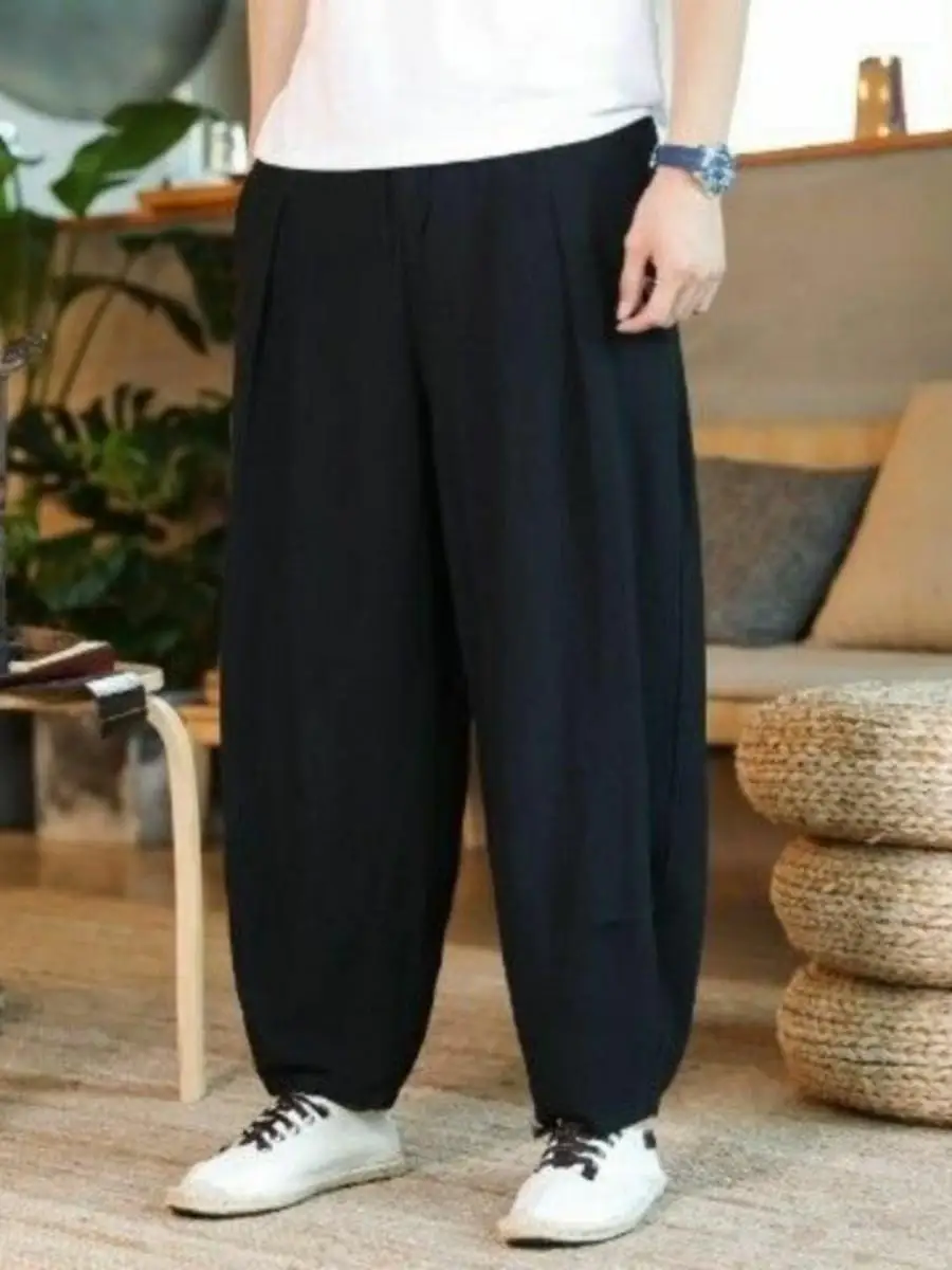 

Spring Summer Thin Linen Long Pants Men plus Size Wide Leg Lantern Pants Cotton Linen Casual Harlan Pants High Waist Long Tro...