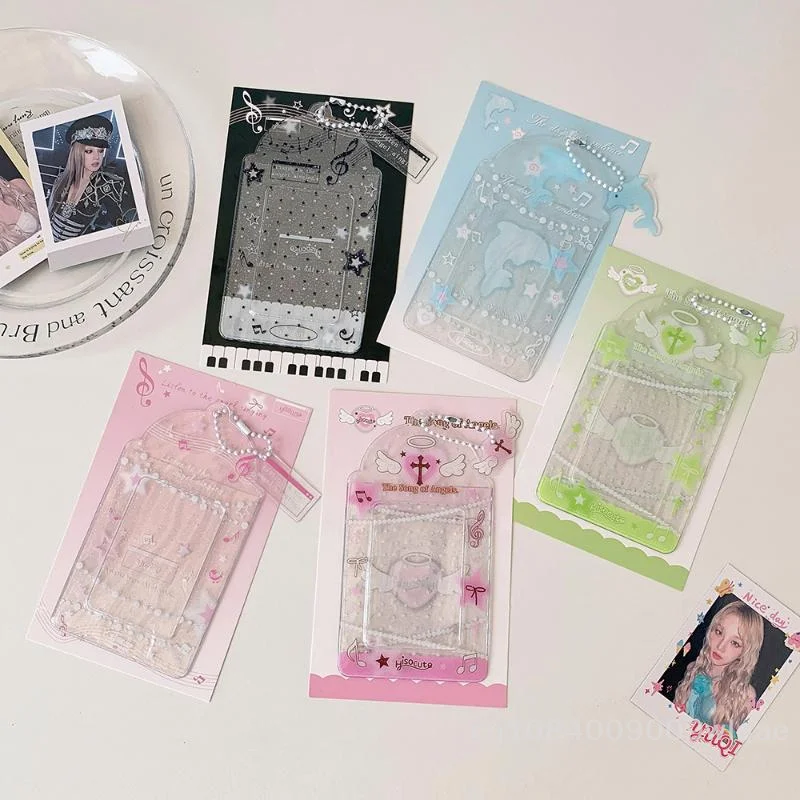 ซองใส่บัตรใสแบบมีกลิตเตอร์ 1 ชิ้น - สายคล้องคอแฟชั่นสำหรับใส่การ์ดรูป K-pop และบัตรโดยสาร〔YY33〕