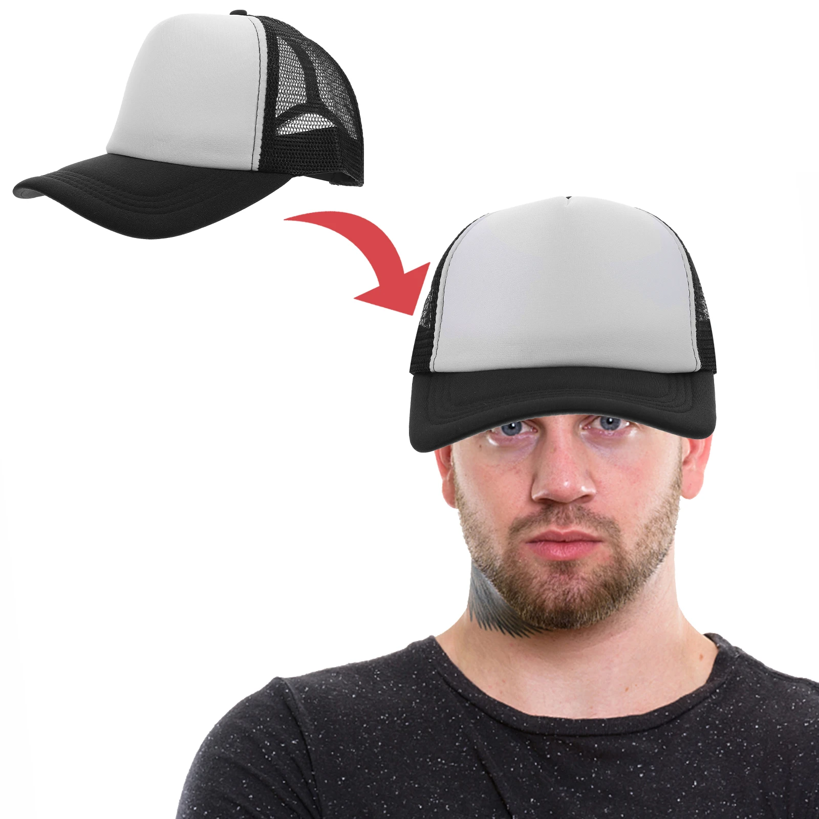 

10pcs Blank Mesh Baseball Caps Black Breathable Trucker Hats for Heat Transfer DIY Customization Polyester Summer Outdoor