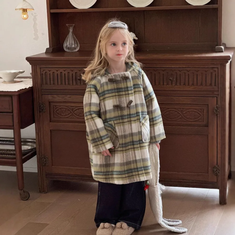 Girls Coat 2024 Winter New Childrens Wear Korean Style Baby Girls Hooded Long Clip Cotton Wool Coat Casual Simple Daily image 2