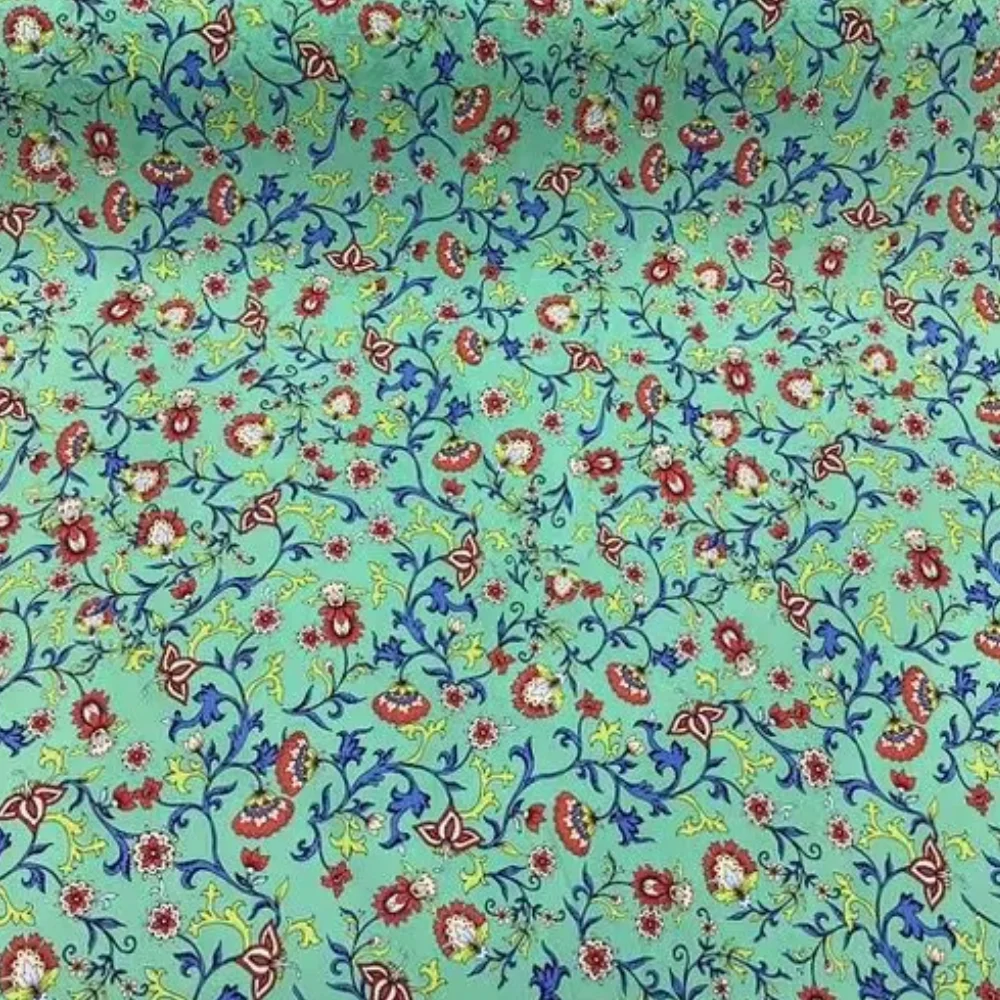 

New Breathable Material Green Color Elegant Floral Design Top Quality Good Price Silk Cotton Crepe Fabric for Women Cloth Dress