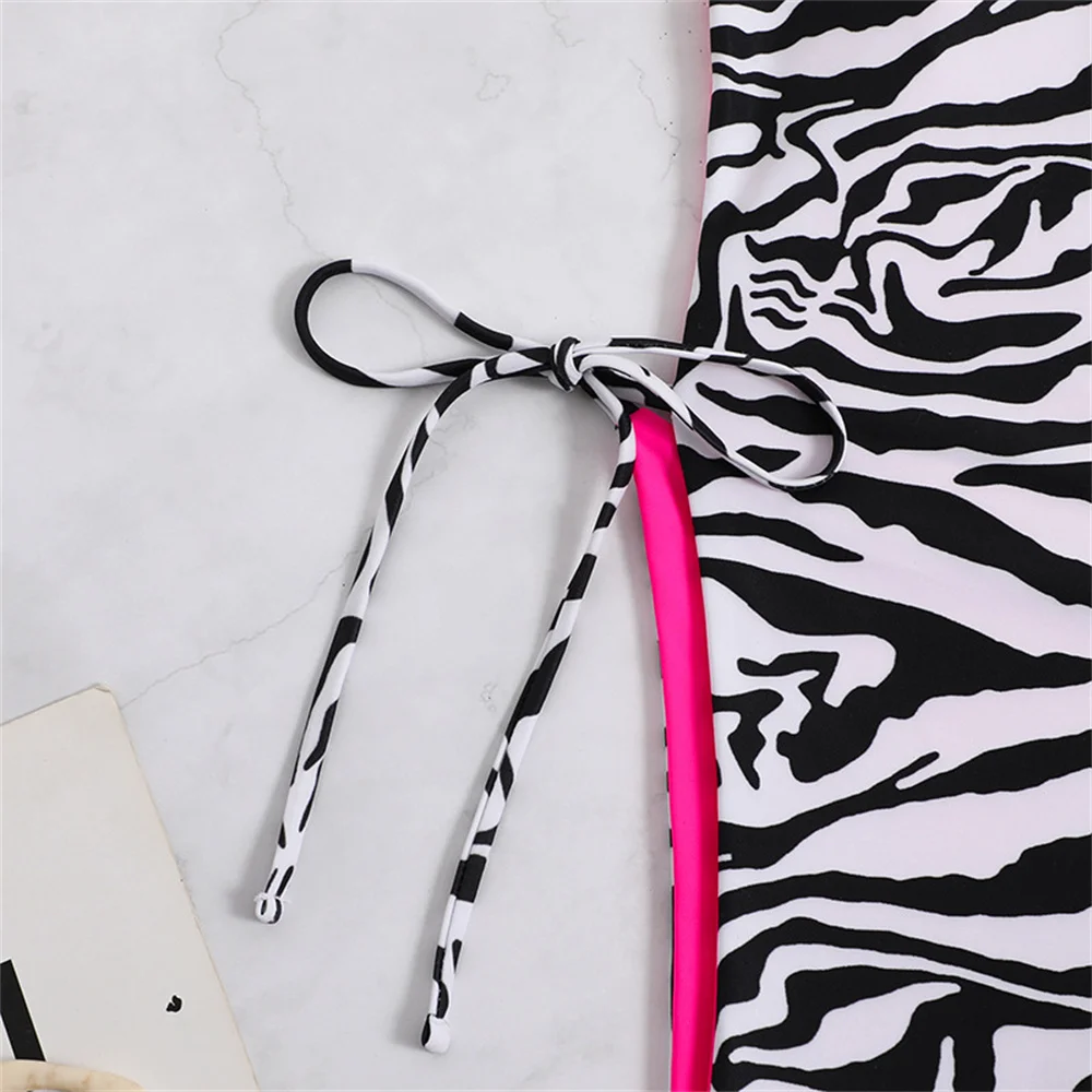 Costume da bagno sexy con stringhe monokini senza schienale con lacci zebrato bikini a doppia faccia costume da bagno a gamba alta da donna costumi da bagno da spiaggia
