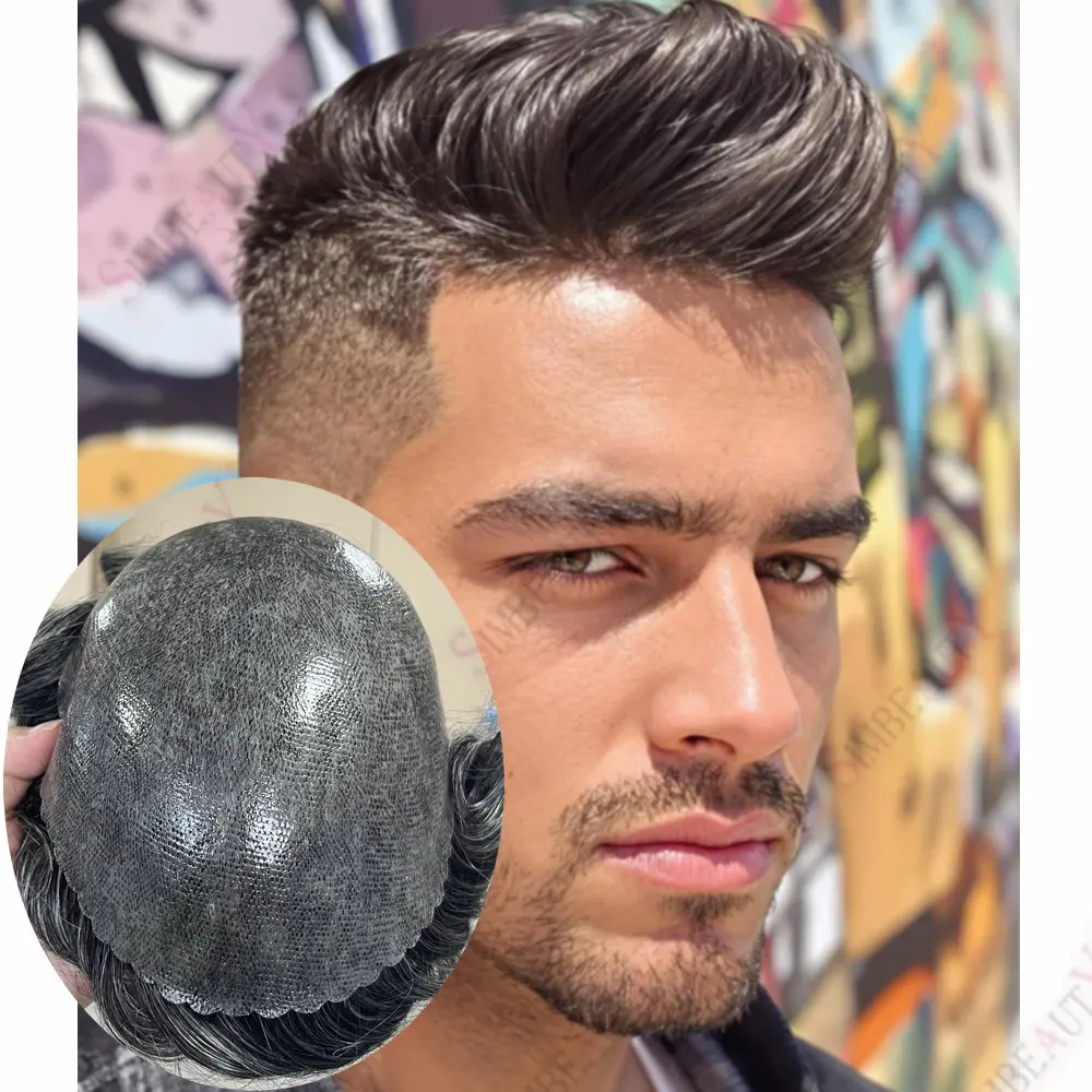 

30mm Wave Undetectable Brown Blonde 100% Human Hair Toupee Male Wigs Super Durable Full PU Base Black Grey Hair Prosthesis
