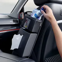 Car Seat Side Organizer Leather Front Seat Hanging Storage Bag Universal Auto Tissue Box Holder Glass Card Cup Pocket Organizer