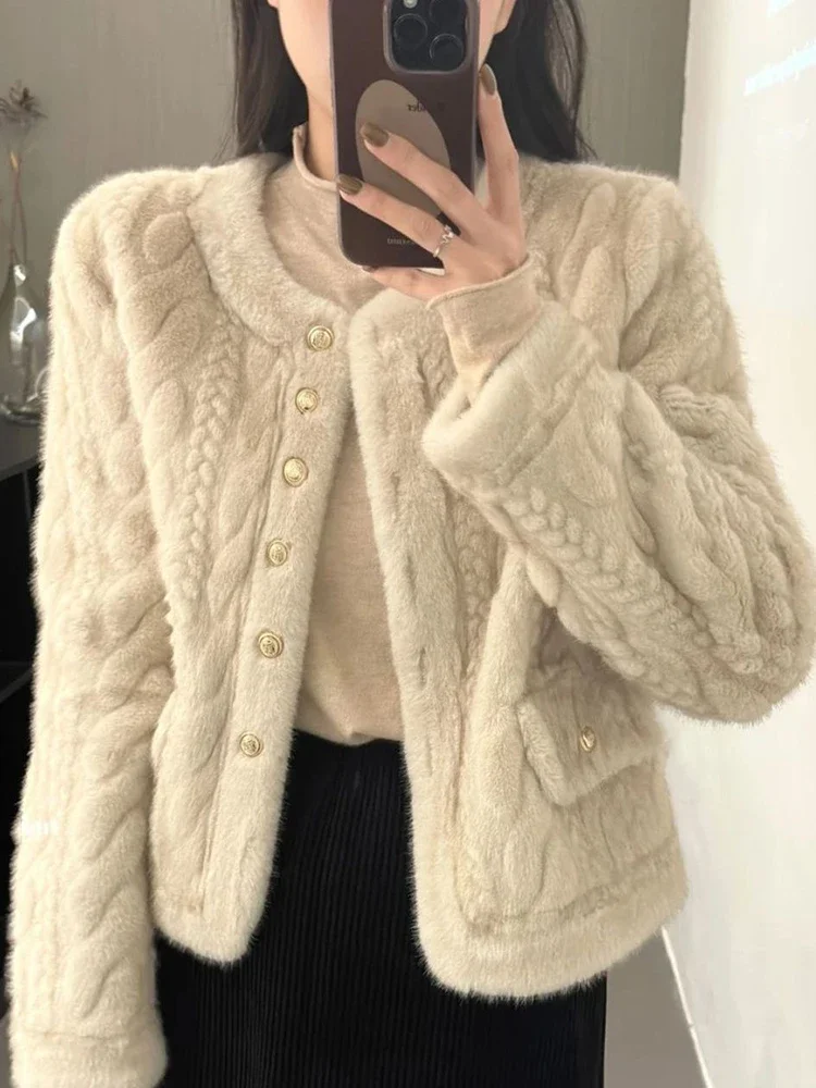 Manteau en Fourrure de Vison pour Femme, Style Court, Petit sexuellement Intégré, Épissage, Top Tendance, Veste d'Hiver, 2024