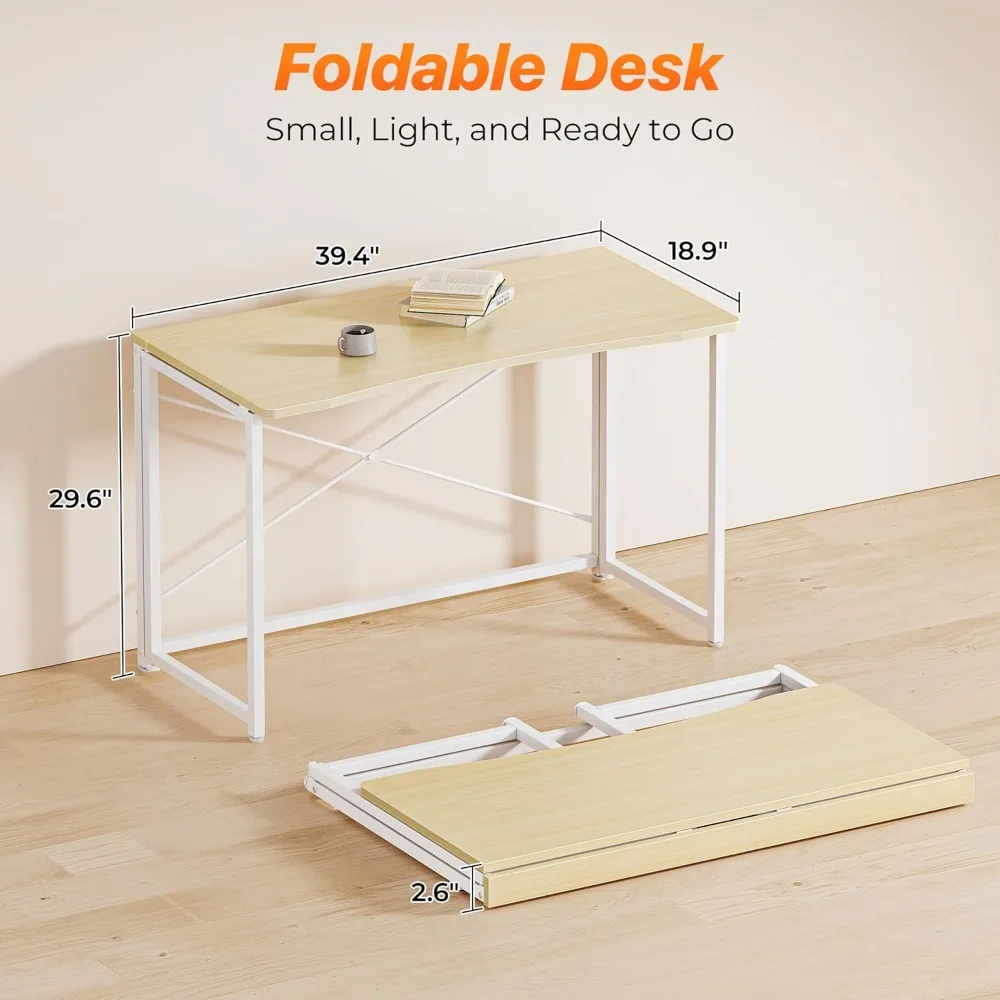 Compact Folding Desk 39.3 Inches, Space-Saving Computer Table for Home Office, Study, Bedroom, Dorms, Ideal for Small Spaces and