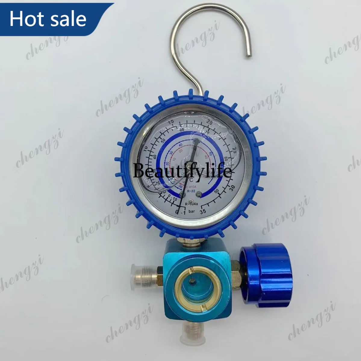 R22/R410a/R134a Aluminum valve body single oil gauge 35kg metal handwheel air conditioner with hook air conditioner accessories