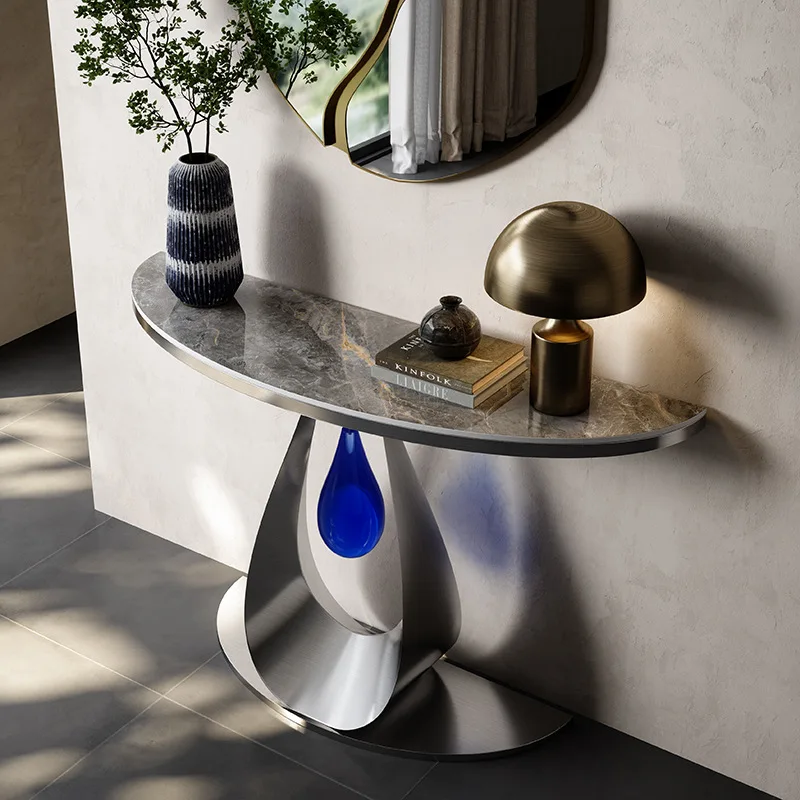 

Simple Modern Entrance Table Designer Entrance Bar Blue Enchantress Light Luxury French Wall Table