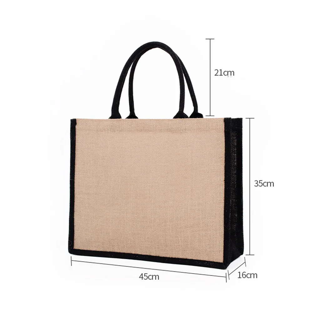 Women Foldable Jute Burlap Tote Bag DIY Blank Grocery Handbag Large Capacity Travel Storage Organizer with Handles