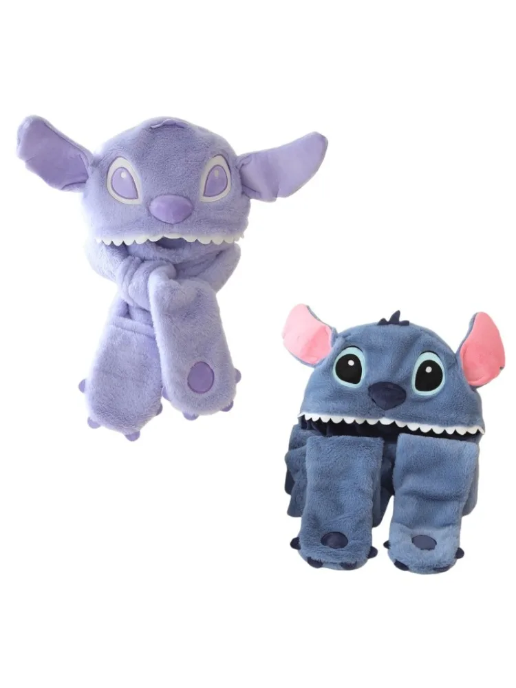AliExpress BEAST KINGDOM Disney Stitch Lilo & Stitch Creative Kawaii Cute Plush Doll Scarf Gloves Three-in-one One-piece Winter Outdoor Cycling Warm Hat
