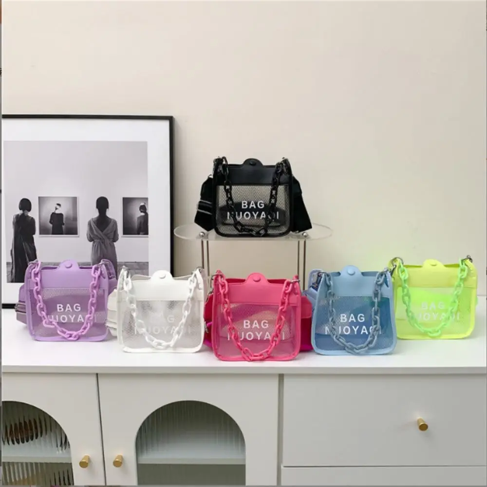 Transparent PVC Shoulder Bag Simple Candy Color Letter Messenger Bag Tote Bag Camera Phone Bag for Women