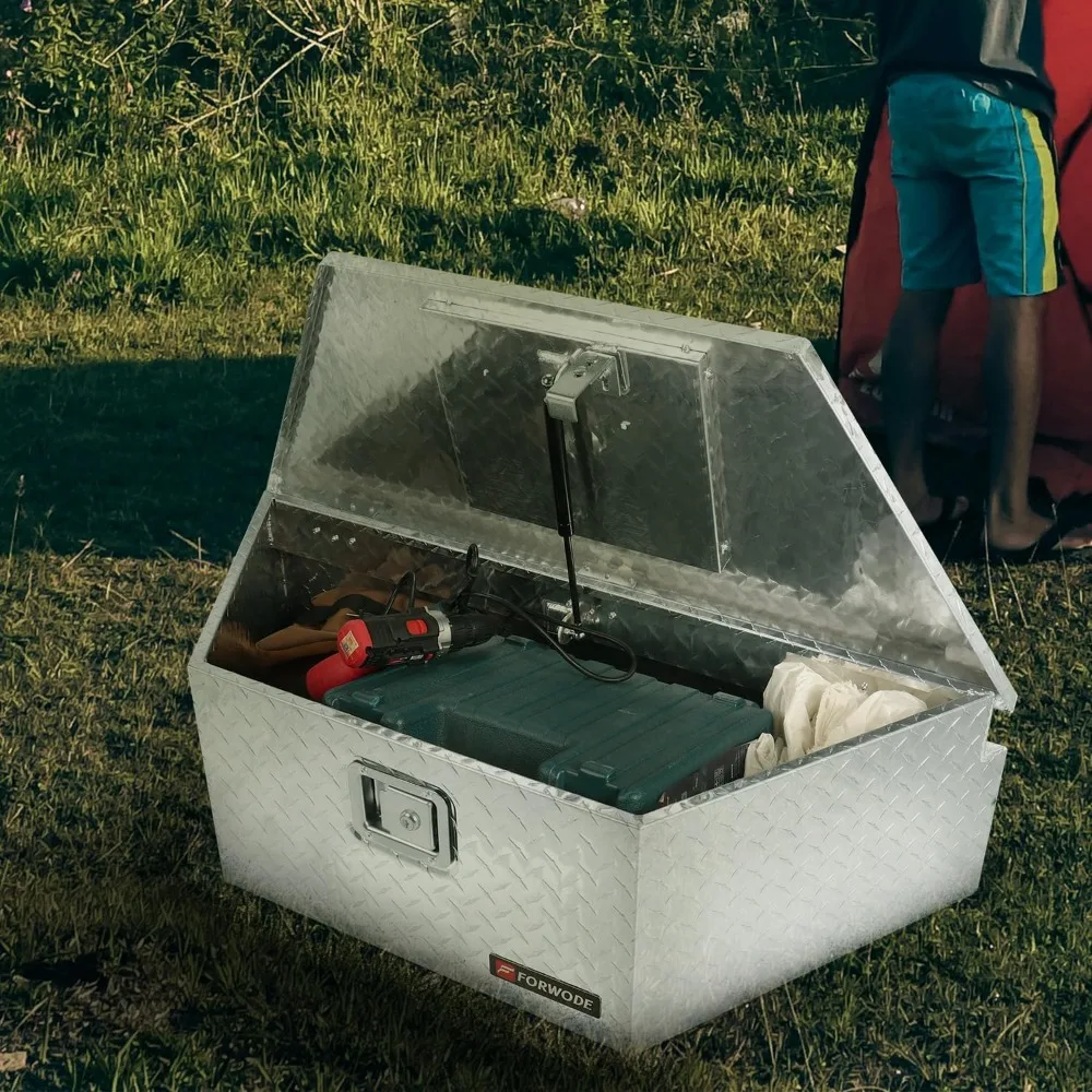 Aluminum 39 Inch Trailer Tongue Storage Box with Diamond Plate, Tool Box for Trailers