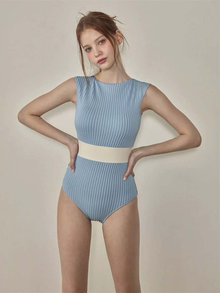 American retro spicy girl contrasting color solid color one-piece swimsuit Y2K spicy girl hot spring vacation swimsuit emo