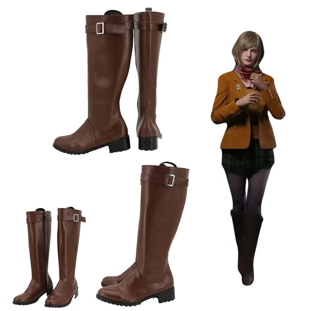 Cosplay Fantasia Sapatos para Trajes de Halloween Biohazard, Resident 4, Remake Ashley, Botas de Couro, Acessório Personalizado, Tamanho UE