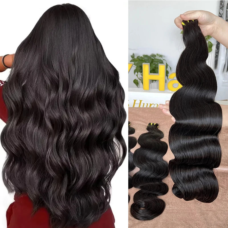 GDYLUXURY 10A Body Wave Bundles Human Hair Virgin Remy Human Hair Brazilian Weaving Natural Black 3/4 PCS Bundles Natural Hair