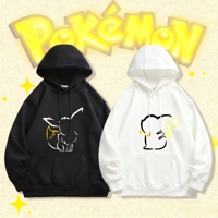 2025 Autumn/Winter Pokemon Animation Brand 100% Cotton Pikachu Printed Hoodie Men's and Children's Harajuku Casual Short Sleeve