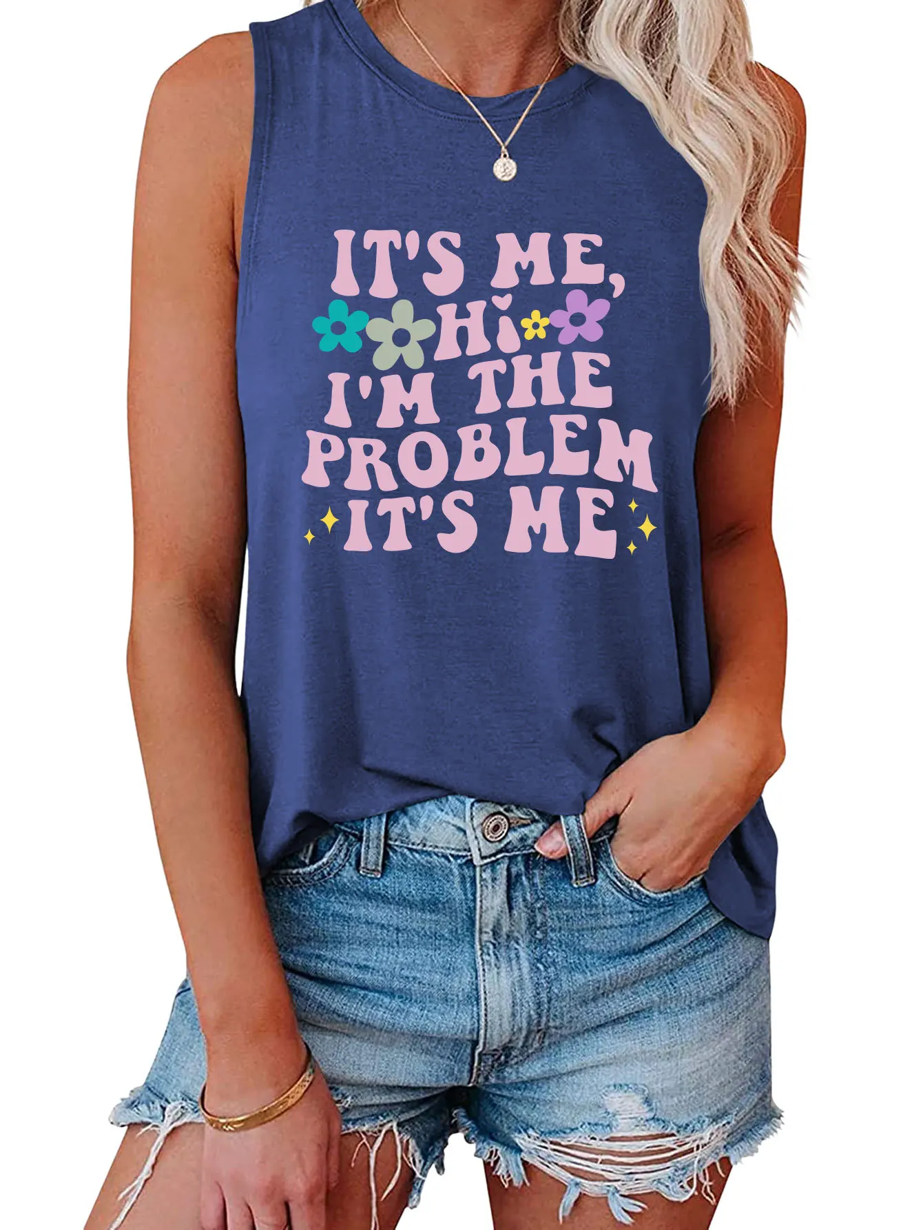 Summer casual crewneck sleeveless vest it's me hi i'm the Problem print fashion blouse new pullover