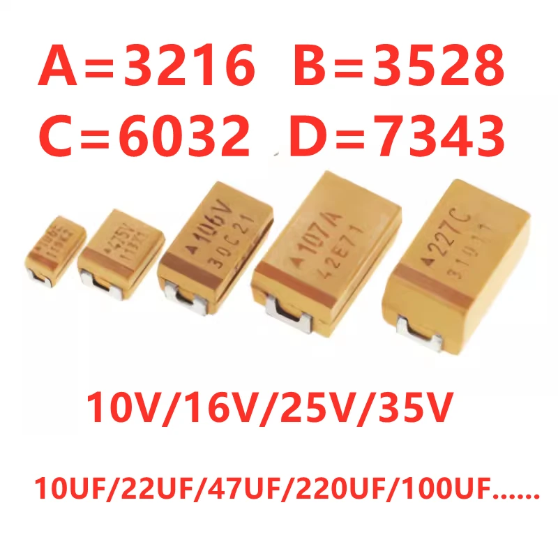 오리지널 6032 (C타입), 10V 220UF ± 10% 227A TAJC227K010RNJ SMD 탄탈럼 캐패시터, 2 개