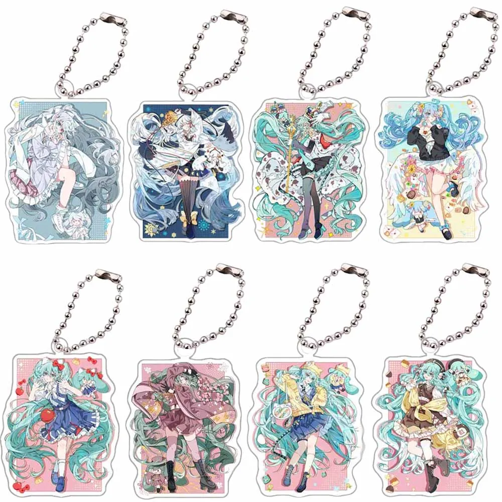 Cartoon Anime Figure Hatsune Miku Acrylic Keychain Creativity Key Ring Pendant Decoration Key Chain Accessories Girl Gift