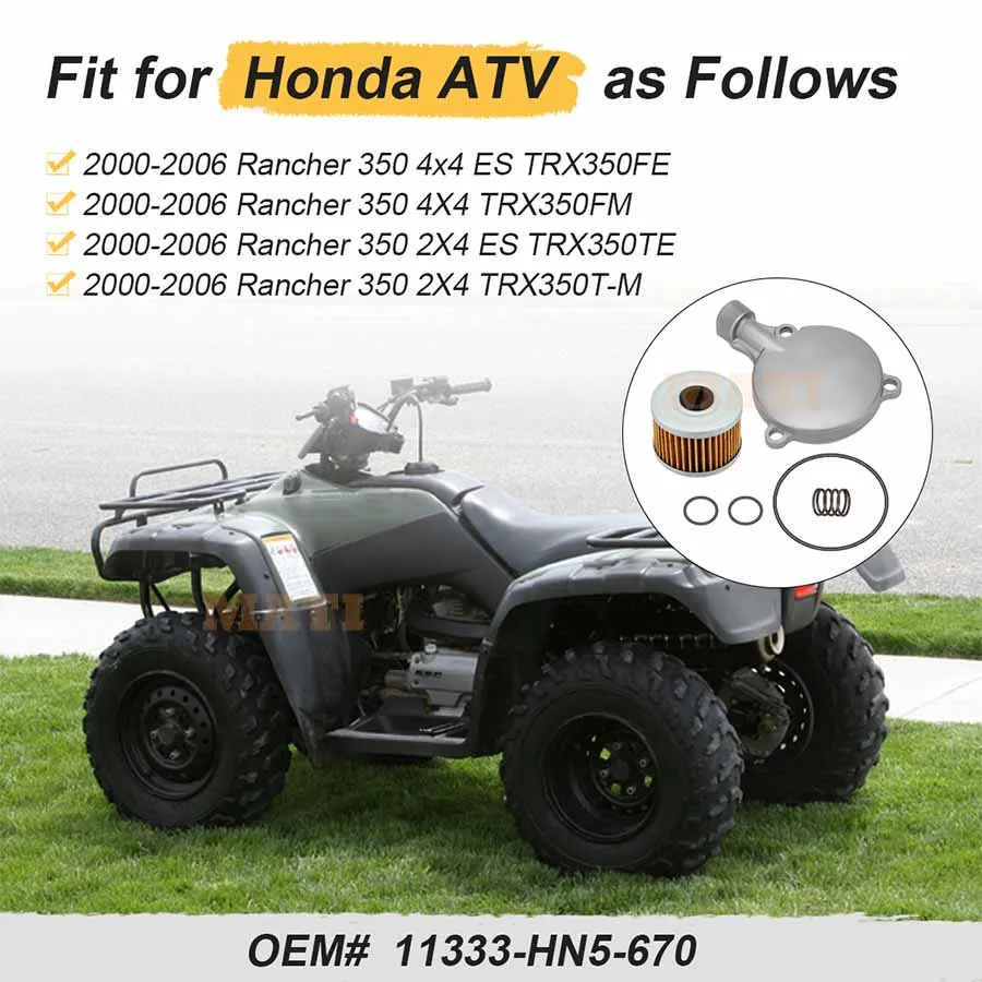 Oil Filter Cover & Oil Filter Spring O-Ring Kits For Honda Rancher 350 2x2/4x4 TRX350 FE/FM/TE/T-M 2000-2006 O.E.M 11333-HN5-670