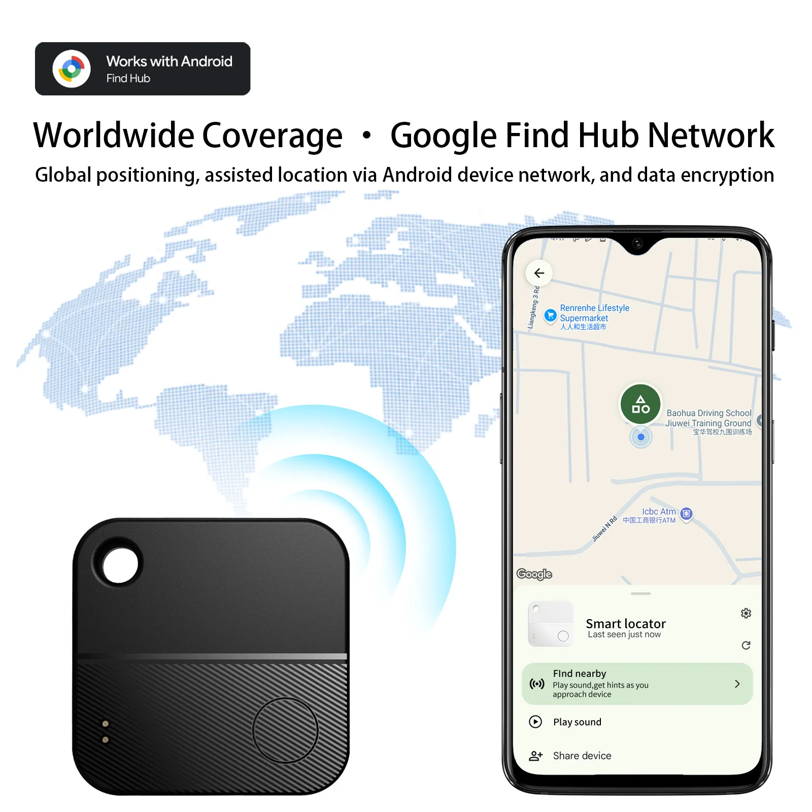 

Android Tracker Tag, Smart Tag Bluetooth Key Finder Work with Google Find My (Android Only),Item Locator for Luggage,Bags,Wallet