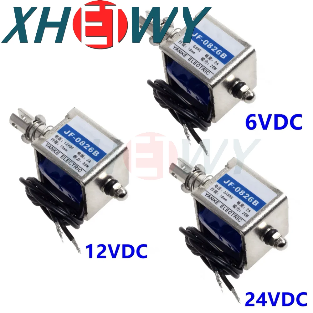 DC6V JF-0530B JF-0826B 12V 24V แบบเปิดเฟรมขดลวดแม่เหล็กไฟฟ้า DC แบบผลักระยะ10มม. แรง20N