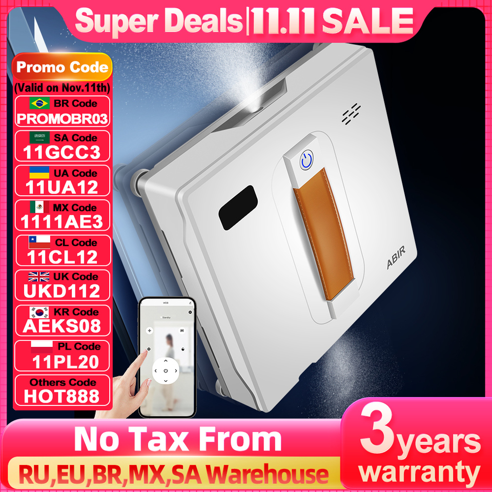  ABIR WD8 Robot Window Vacuum Cleaner,Dual Water Spray,Laser Sensor,Smart Home Glass Wall Wet Dry Cleaning ,APP&Remote Control 