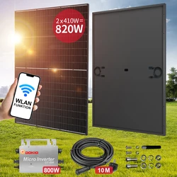 DOKIO 800W Waterproof Solar Panel with 800W Micro Inverter Complete Balcony Power Station Kit Plug and Play Home System