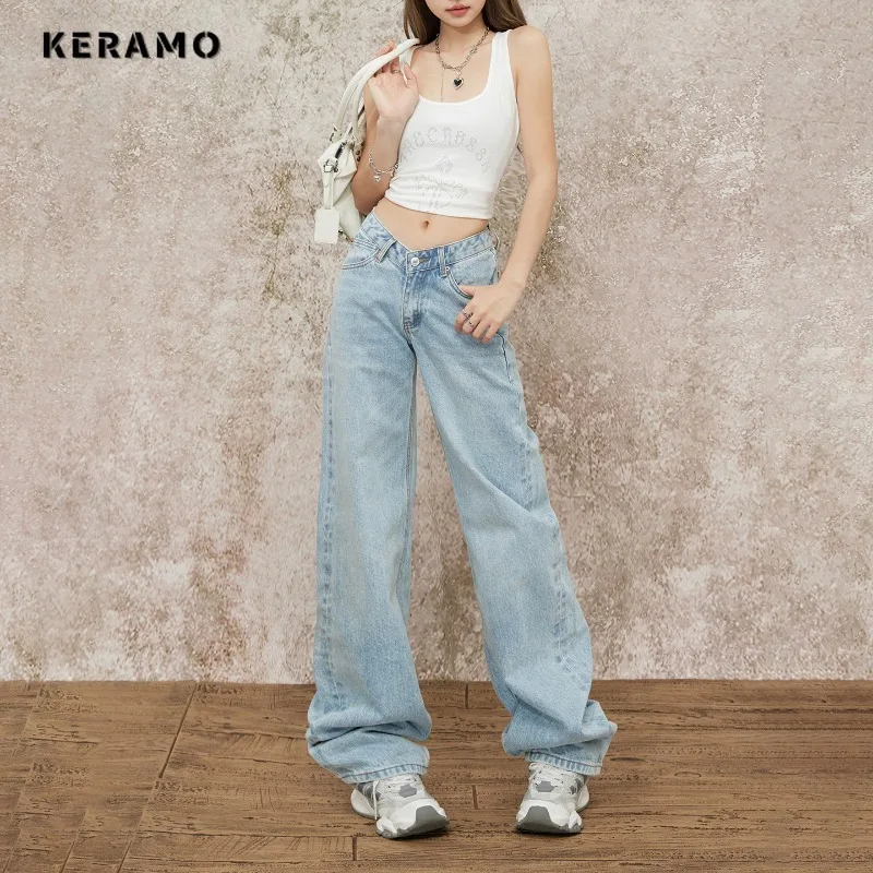 

Women's Casual Safari Style Baggy Emo Denim Trouser Retro Full Length Loose Jeans 2025 Summer Straight Y2K Light Blue Pants