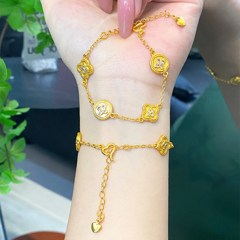 

Luxury 24K 9999 Pure Gold real gold Women's Ancient Enamel Bracelet