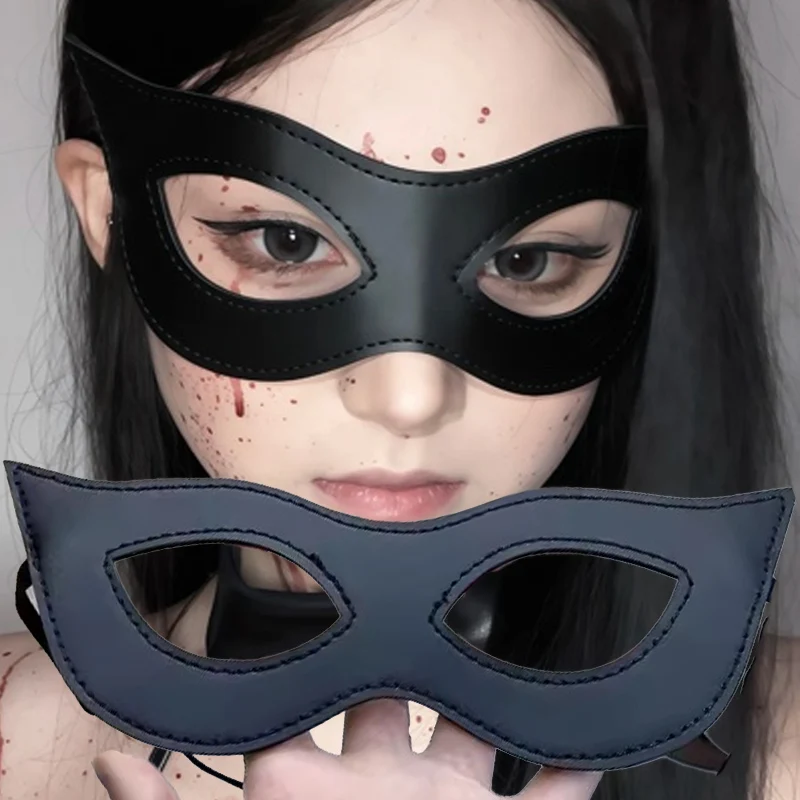 할로윈 코스프레 고양이 마스크 펑크 고딕 눈가리개 섹시 가죽 하라주쿠 파티 롤플레잉 동물 코스튬 하프 마스크 성인용 아동용
